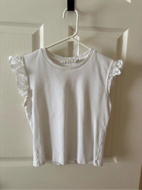 97% Cotton White Ruffle Sleeve Top